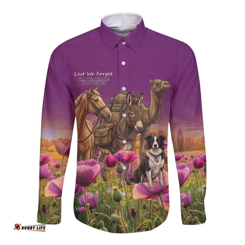 ANZAC Day Long Sleeve Button Shirt Lest We Forget The Animals Of War LT15