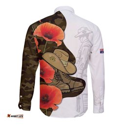 Australia ANZAC Day Long Sleeve Button Shirt Boots And Slouch Hat Lest We Forget LT14
