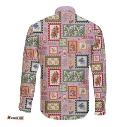 Aussie Birds Christmas La La Land Long Sleeve Button Shirt Pink Vintage Stamp Edition LT9