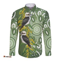 Aussie Kokaburra Golden Wattle Long Sleeve Button Shirt Aboriginal with National Color LT9