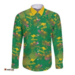 Australia Billy Buttons Long Sleeve Button Shirt Aussie Pycnosorus Kangaroo Seamless Style LT14
