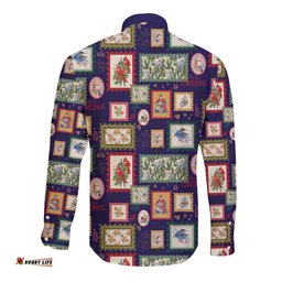 Aussie Birds Christmas La La Land Long Sleeve Button Shirt Navy Blue Vintage Stamp Edition LT9