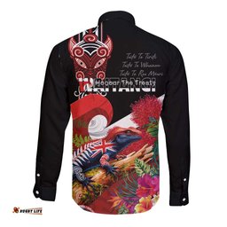 Aotearoa Toitu Te Tiriti Long Sleeve Button Shirt Waitangi-Honour The Treaty NZ Tuatara and Plants LT03