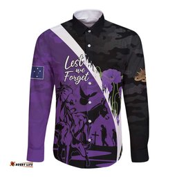 Australia ANZAC Day Long Sleeve Button Shirt Animals of War - Lest We Forget LT7