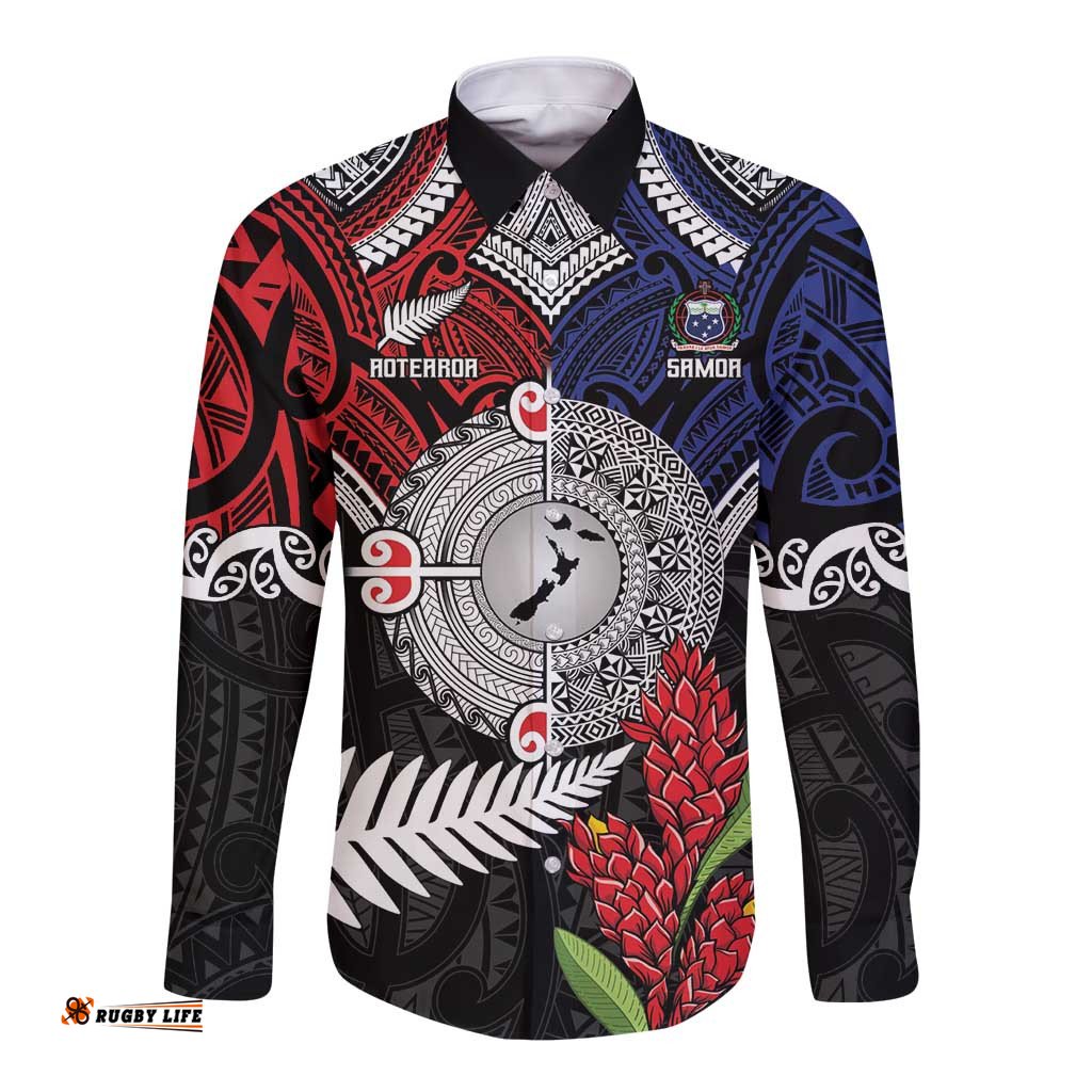 Aotearoa and Samoa Mo Te Tiriti Long Sleeve Button Shirt Tangata Moana Stand with Tangata Whenua LT9