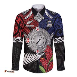 Aotearoa and Samoa Mo Te Tiriti Long Sleeve Button Shirt Tangata Moana Stand with Tangata Whenua LT9