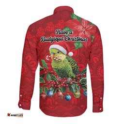 Aussie Green Budgerigar Long Sleeve Button Shirt Aboriginal Inspired Christmas LT9