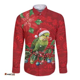 Aussie Green Budgerigar Long Sleeve Button Shirt Aboriginal Inspired Christmas LT9