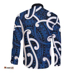 Aotearoa Maori Kowhaiwhai Long Sleeve Button Shirt Kikorangi Puhoro and Patiki LT9