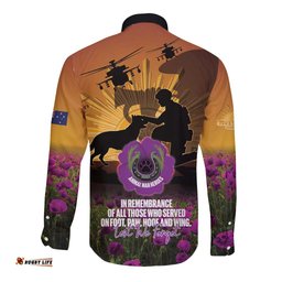 Animal War Heroes Australia ANZAC Day Long Sleeve Button Shirt We Will Always Remember Them LT14