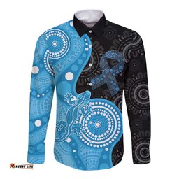 Australia Autism Awareness Month Long Sleeve Button Shirt Indigenous Lizard With Blue Ribbon LT14