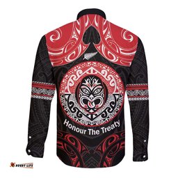 Aotearoa Toitu Te Tiriti Long Sleeve Button Shirt Haka Tiki Honour The Treaty LT14