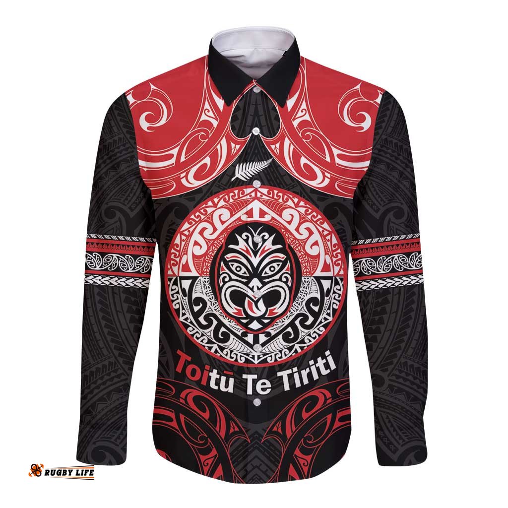Aotearoa Toitu Te Tiriti Long Sleeve Button Shirt Haka Tiki Honour The Treaty LT14