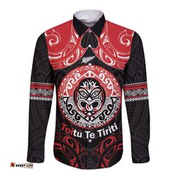 Aotearoa Toitu Te Tiriti Long Sleeve Button Shirt Haka Tiki Honour The Treaty LT14