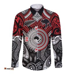 Aotearoa and Australia Long Sleeve Button Shirt New Zealand Honour The Treaty Ake!Ake!Ake! LT9