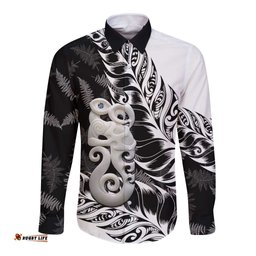 Aotearoa Manaia NZ Maori Silver Fern Long Sleeve Button Shirt LT14