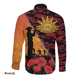 ANZAC Lest We Forget Long Sleeve Button Shirt Australian Army Poppy Tribute LT15