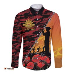 ANZAC Lest We Forget Long Sleeve Button Shirt Australian Army Poppy Tribute LT15
