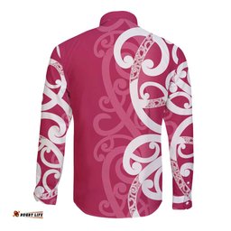 Breast Cancer Awareness Maori Long Sleeve Button Shirt Koru Kowhaiwhai LT7