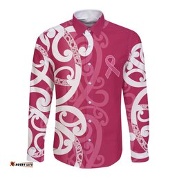 Breast Cancer Awareness Maori Long Sleeve Button Shirt Koru Kowhaiwhai LT7