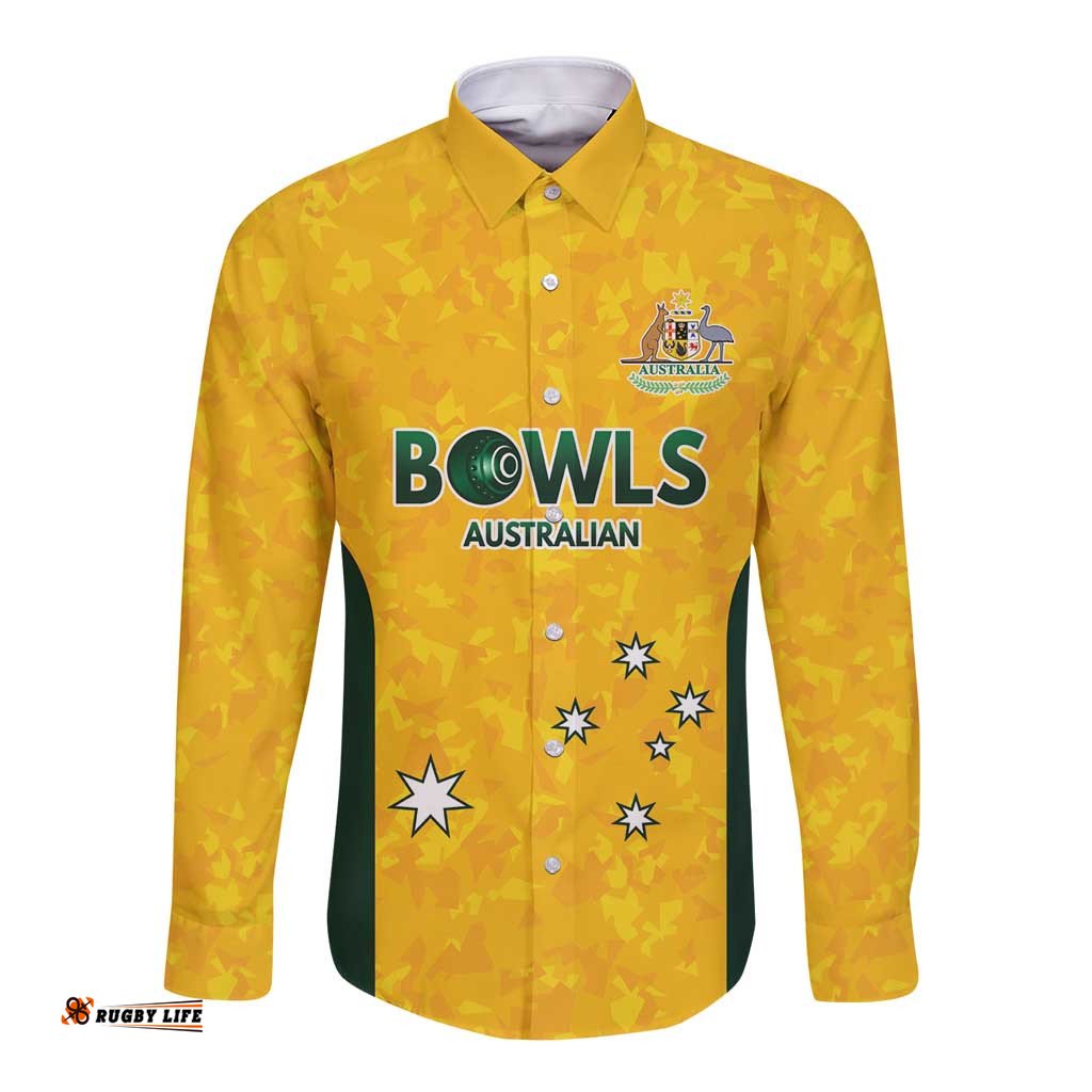 Australian Lawn Bowls Custom Long Sleeve Button Shirt Aussie Minimalist Style LT9