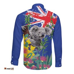 Australia Day Koala Long Sleeve Button Shirt Aussie Aussie Aussie Oi Oi Oi Blue Color LT9