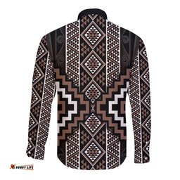 Classic Tukutuku Pattern Aotearoa Long Sleeve Button Shirt Niho Taniwha and Puhoro Motifs LT7