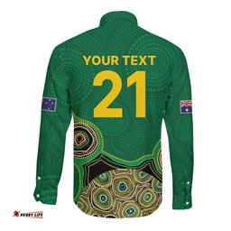Custom Australia Cricket Spirit 2026 Long Sleeve Button Shirt World T20 Edition - Green Aboriginal LT9