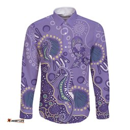 Australia Epilepsy Awareness Long Sleeve Button Shirt Aboriginal Purple Ribbon with Seahorse LT7
