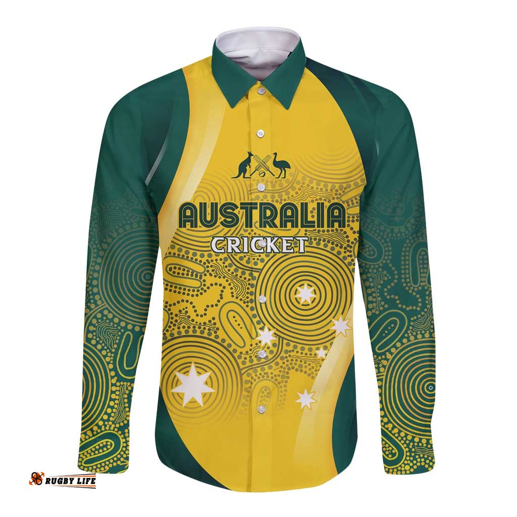 Australia Cricket Custom Indigenous Long Sleeve Button Shirt Aboriginal Arts GO Aussie LT7