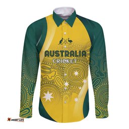 Australia Cricket Custom Indigenous Long Sleeve Button Shirt Aboriginal Arts GO Aussie LT7