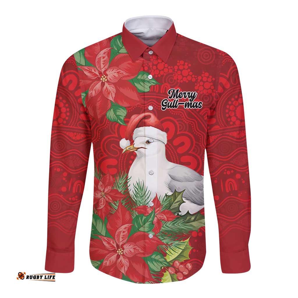 Australian Silver Gull Long Sleeve Button Shirt Aboriginal Inspired Christmas LT9