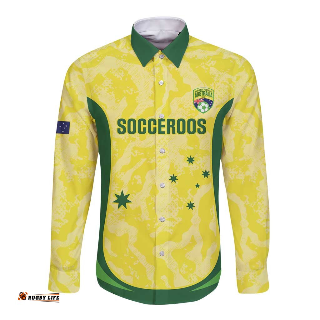 Australia Football Custom Long Sleeve Button Shirt Go Socceroos Grunge Sporty Style LT14
