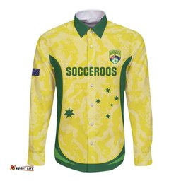 Australia Football Custom Long Sleeve Button Shirt Go Socceroos Grunge Sporty Style LT14