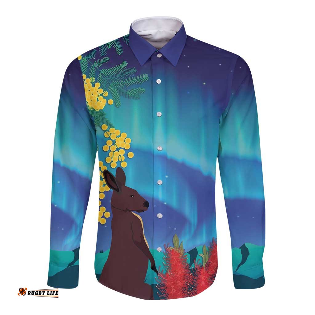Australia Northern Lights Scenery Long Sleeve Button Shirt LT7