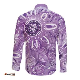 Australia Epilepsy Awareness Indigenous Long Sleeve Button Shirt Butterfly Aboriginal Art LT7