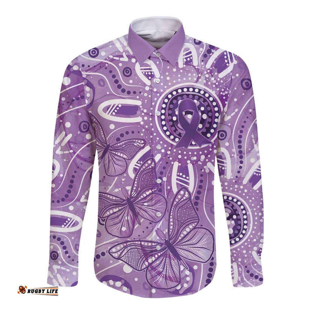 Australia Epilepsy Awareness Indigenous Long Sleeve Button Shirt Butterfly Aboriginal Art LT7