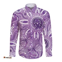 Australia Epilepsy Awareness Indigenous Long Sleeve Button Shirt Butterfly Aboriginal Art LT7
