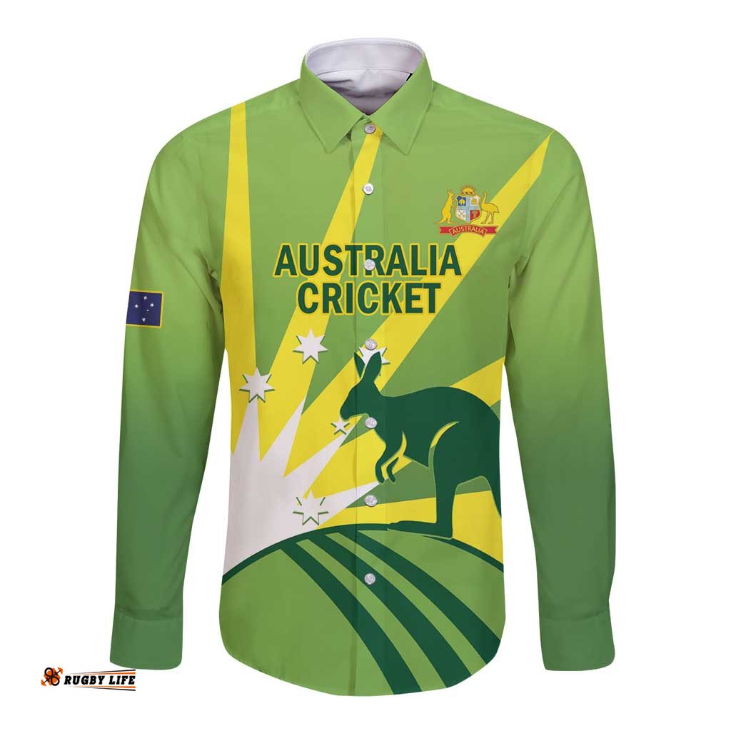 Custom Australia Cricket Long Sleeve Button Shirt Go Champions Aussies LT14
