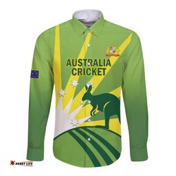 Custom Australia Cricket Long Sleeve Button Shirt Go Champions Aussies LT14