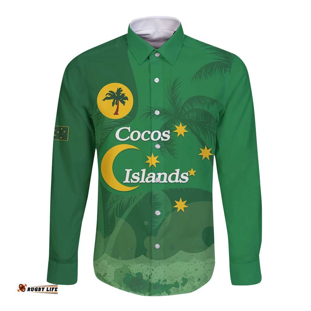 Australia Cocos Keeling Islands Long Sleeve Button Shirt Southern Cross Palm Tree Pattern LT14