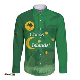 Australia Cocos Keeling Islands Long Sleeve Button Shirt Southern Cross Palm Tree Pattern LT14