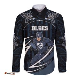 Custom Carlton Navy Long Sleeve Button Shirt Captain With Aboriginal Art DT05