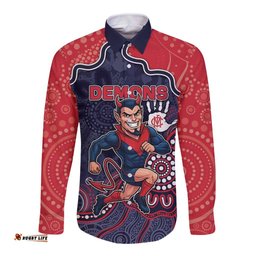Custom Demons Football Long Sleeve Button Shirt Aboriginal Dot Art Pattern DT05
