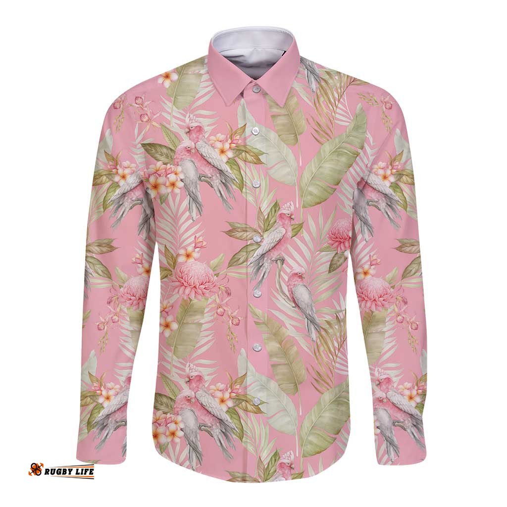 Australia Galah Cockatoo Long Sleeve Button Shirt Eolophus Soseicapilla Couple Seamless Style LT14