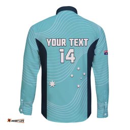 Custom Bowls Australia Long Sleeve Button Shirt Teal Color Curve Sporty LT14