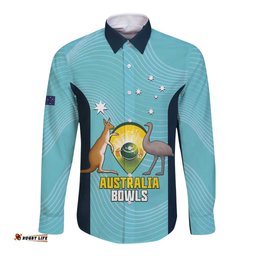 Custom Bowls Australia Long Sleeve Button Shirt Teal Color Curve Sporty LT14