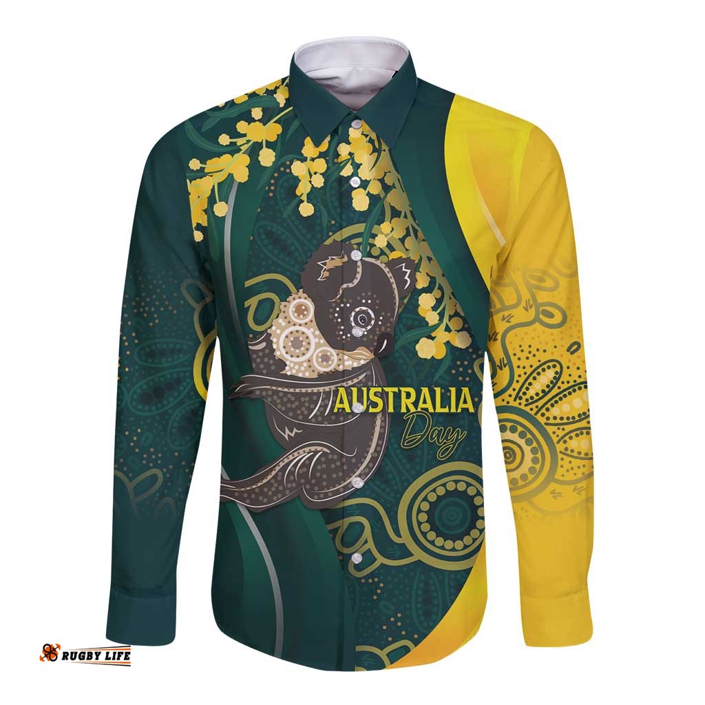 Australia Day Long Sleeve Button Shirt Koala Aboriginal Art LT7