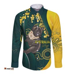 Australia Day Long Sleeve Button Shirt Koala Aboriginal Art LT7