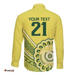 Custom Cricket Aussie Pride Long Sleeve Button Shirt Aboriginal Dot Art Cricket LT9